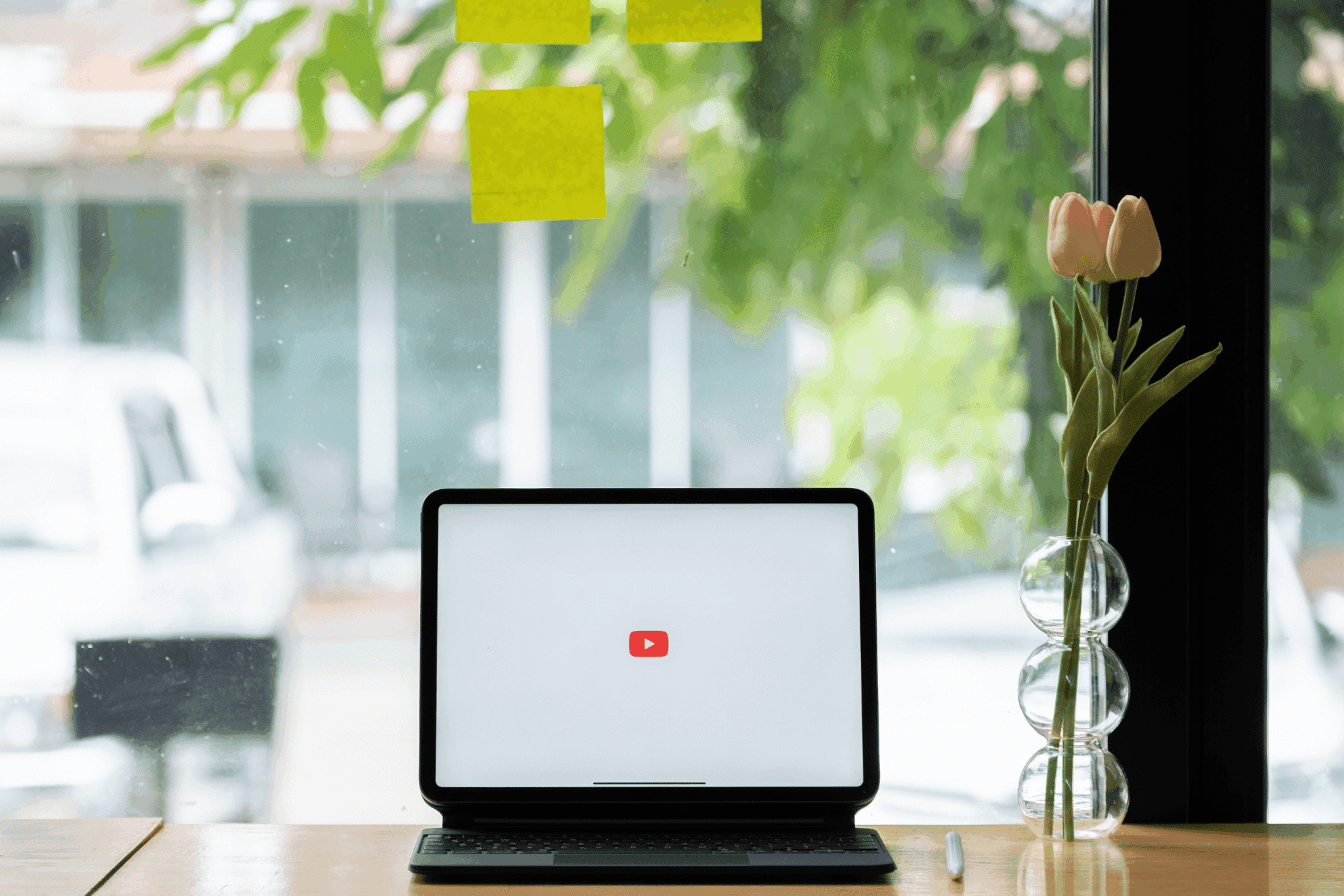 laptop with youtube on the screen