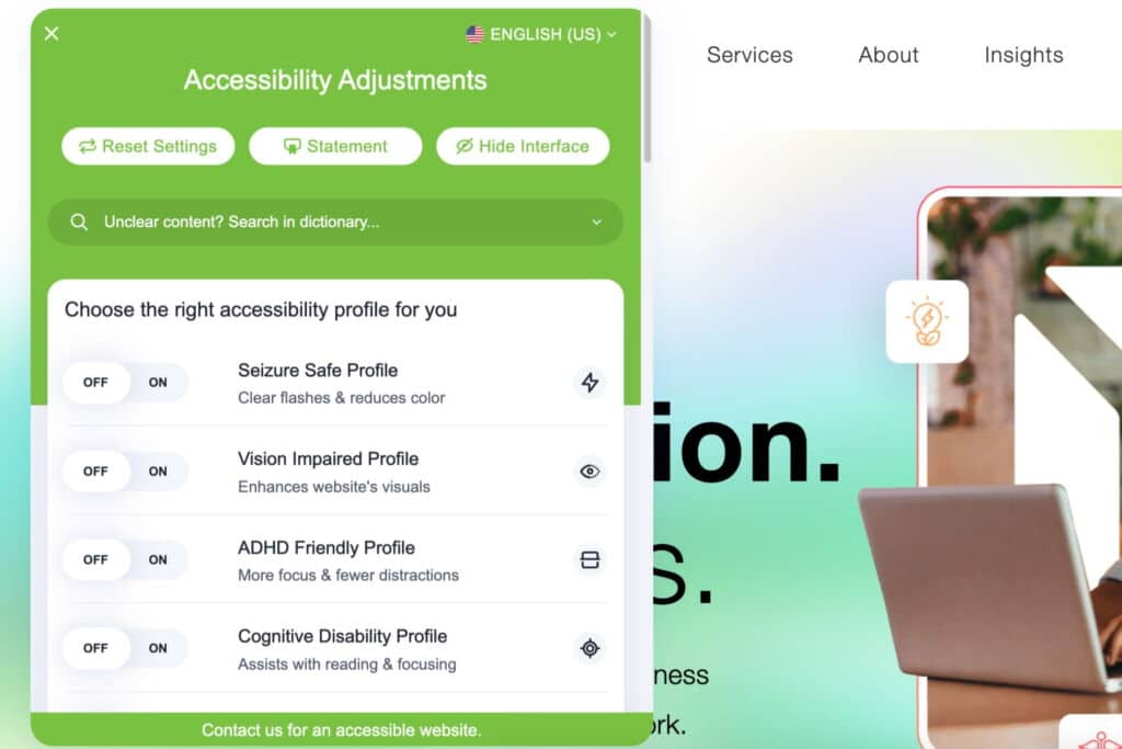 website accessibility settings
