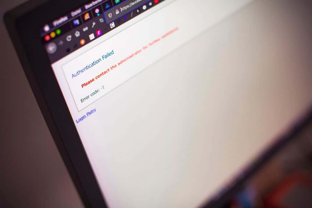 website log in error