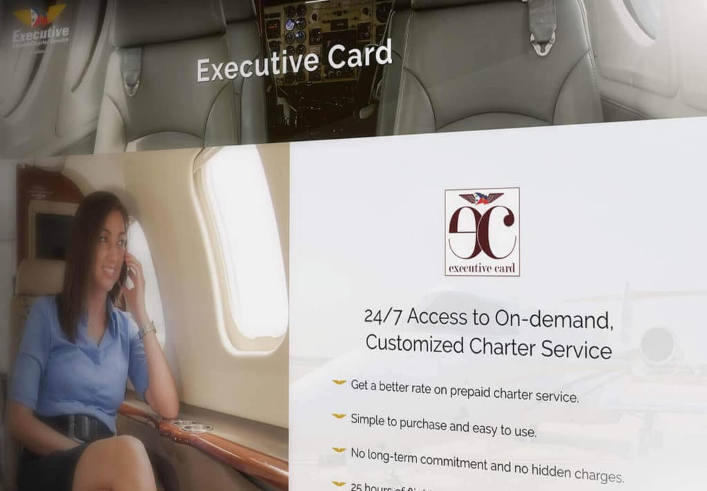 Responsive Website Design Services for Executive Aircraft Charter Service executive card page