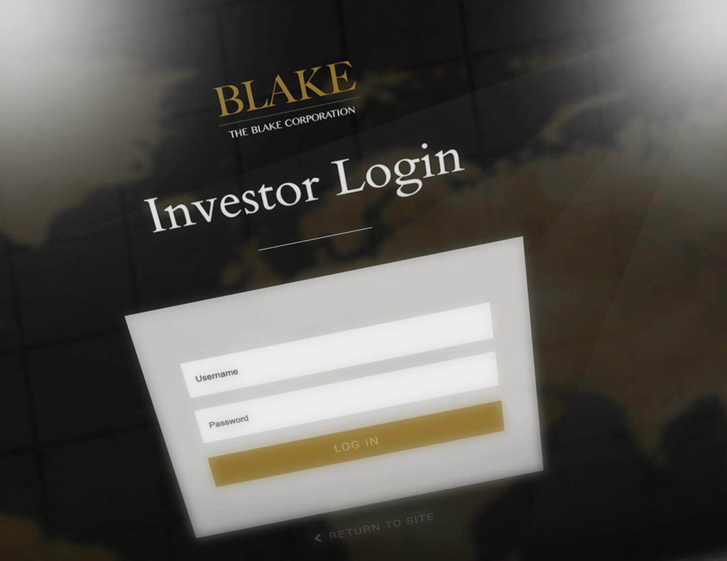 Website Design Services for The Blake Corporation Investor Login