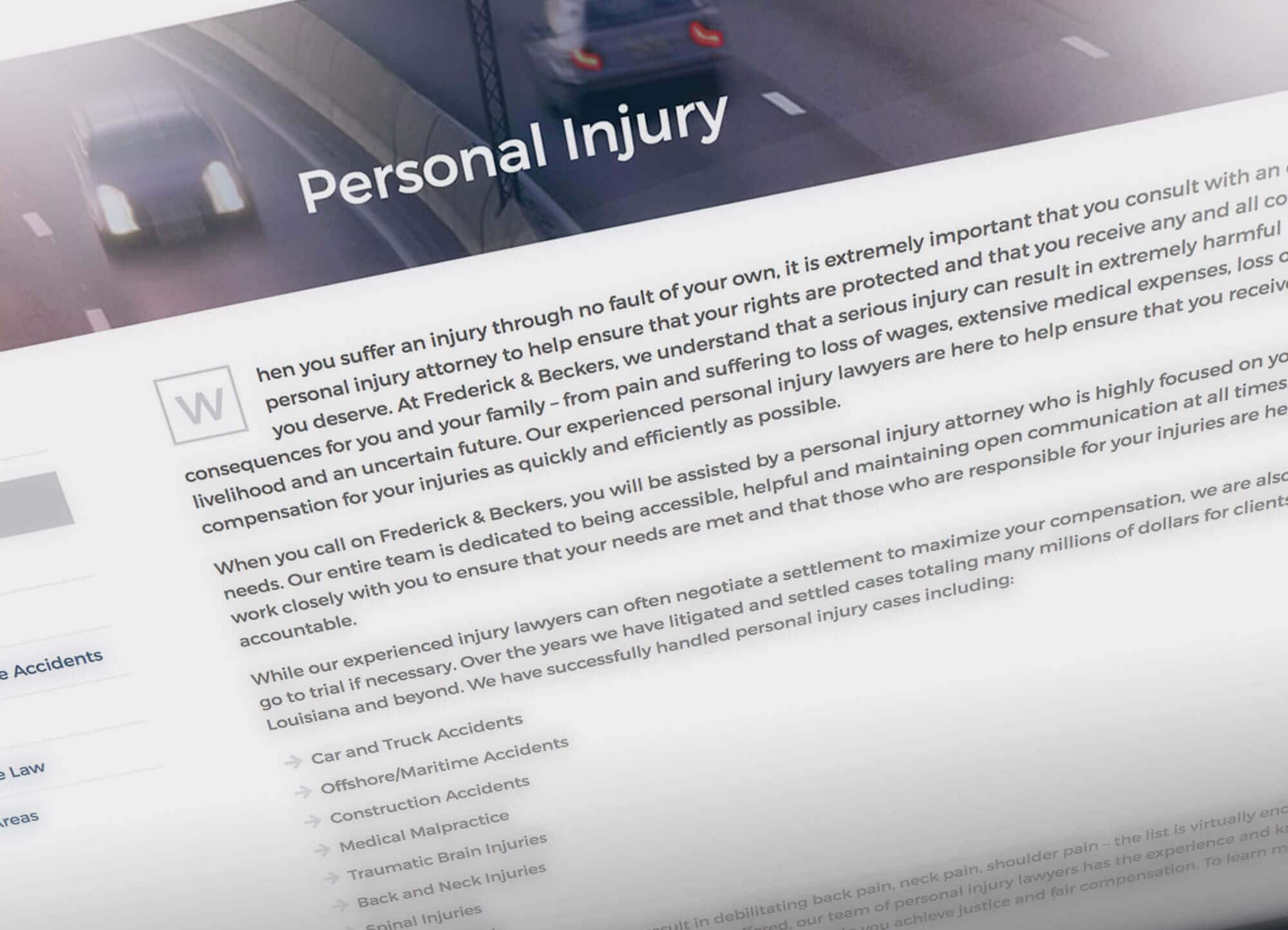 Website Design Services for Frederick & Beckers Personal Injury page