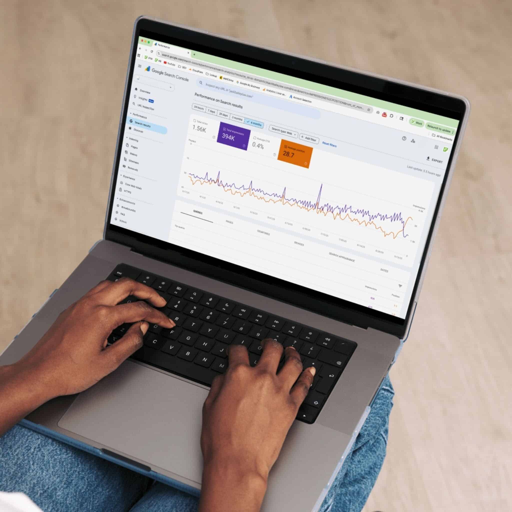 person reviewing data on google search console person reviewing data on google search console