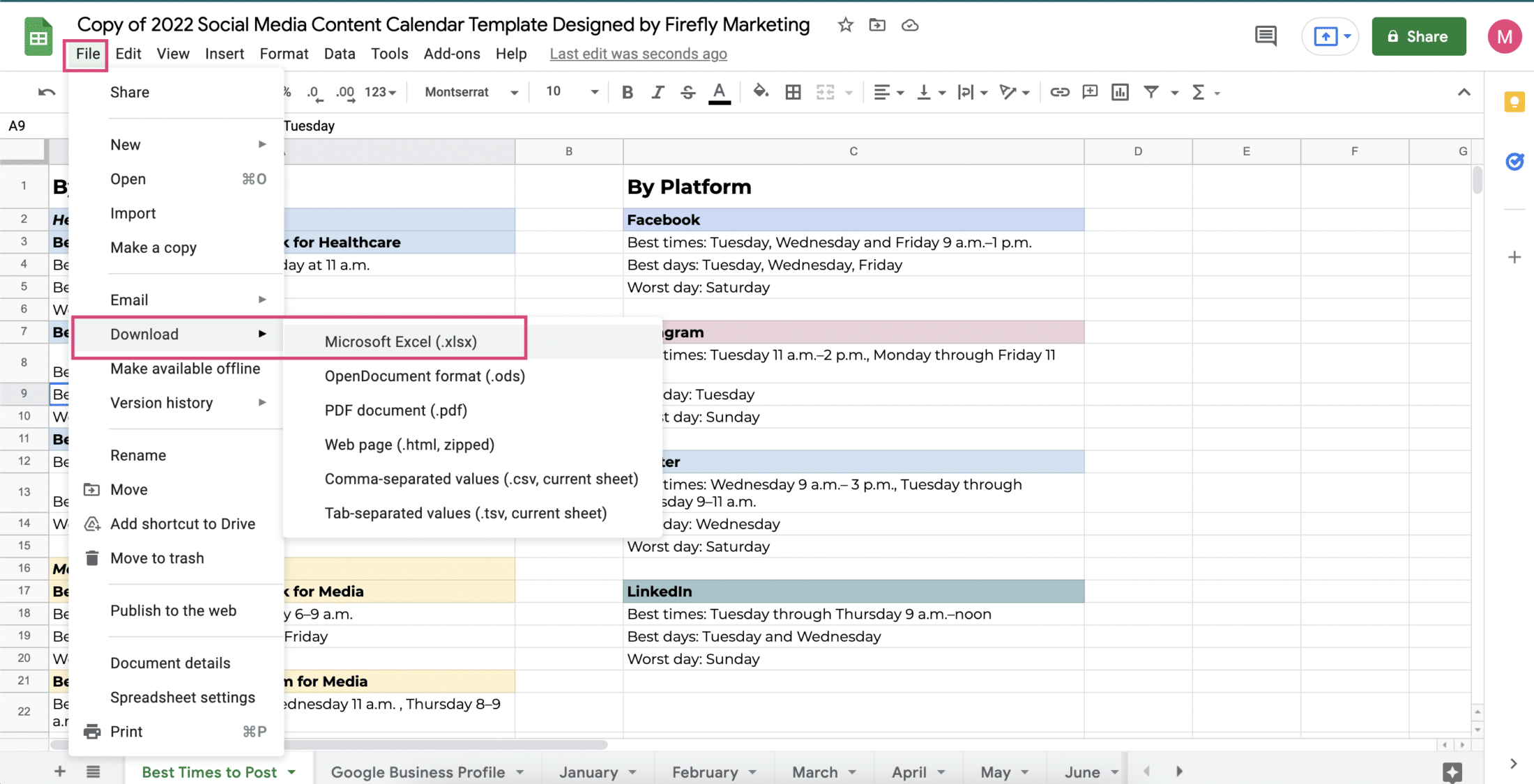 2023 Social Media Content Calendar Template Free Download