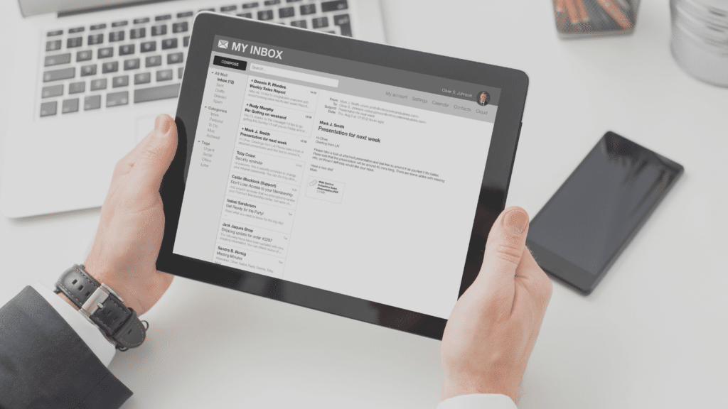 email inbox on tablet