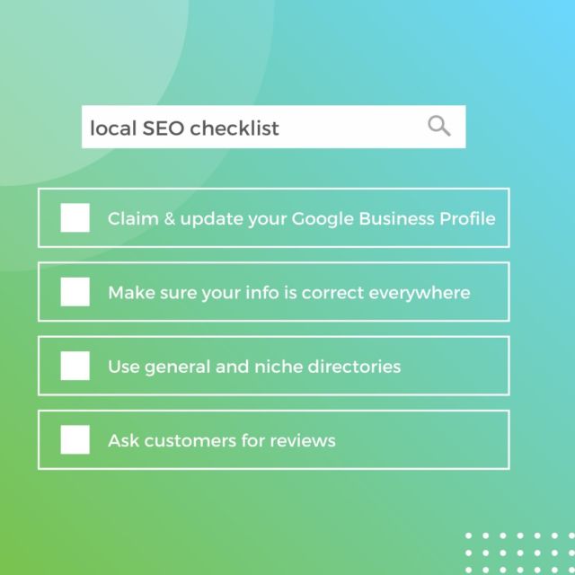 Looking to attract a local audience?🧲 

Make sure you have these key pieces in order: 

-Claim and update your Google Business Profile
-Make sure your NAP (name, address, phone number) info is correct everywhere
-Use general and niche directories (Yelp, Avvo, etc)
-Ask customers for reviews to boost your online reputation