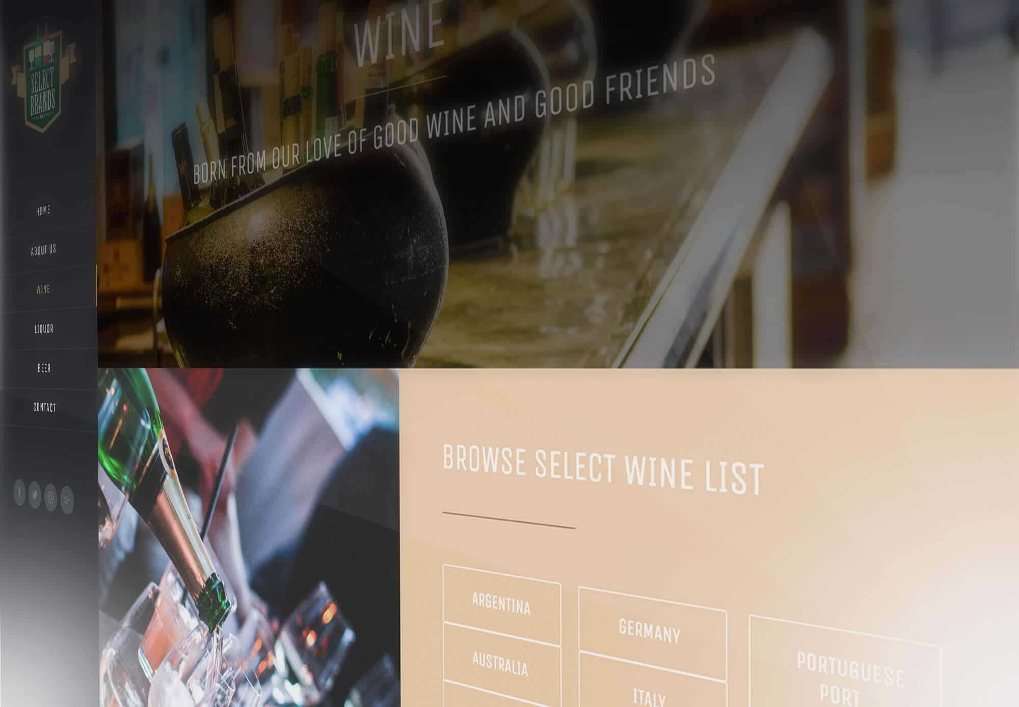 Website Design Services for Select Brands, Inc. wine list page